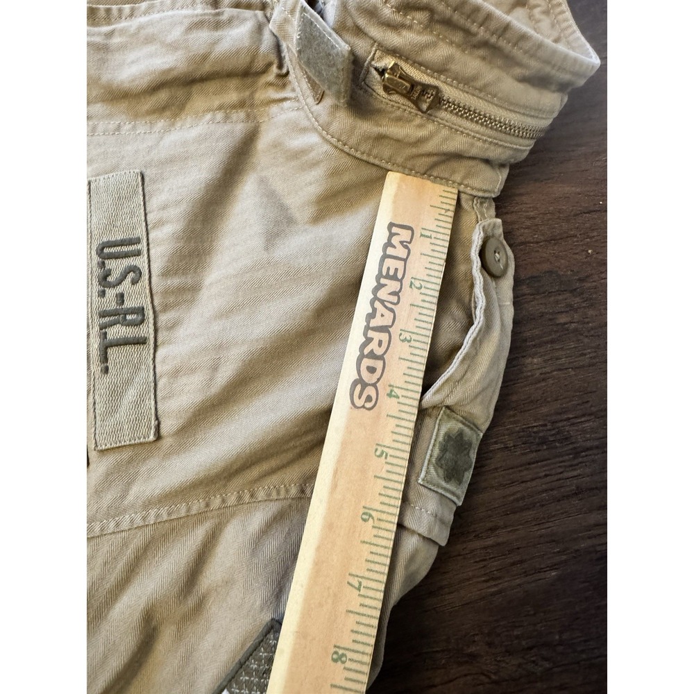 Polo Ralph Lauren Military Field Jacket Tan Khaki Herringbone Twill Patches L - Picture 7 of 16
